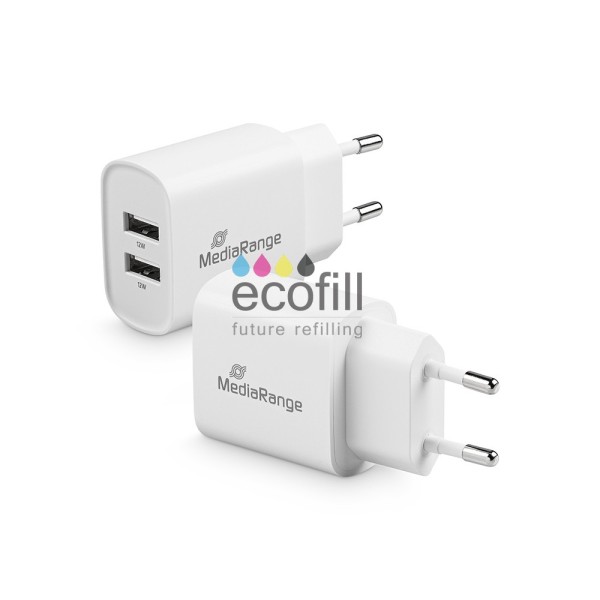 Adapter MediaRange 12W charger with two USB-A outputs, white